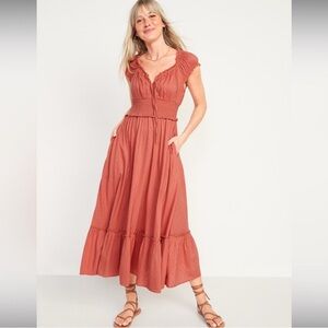 Old Navy textured maxi dress with puff sleeves - burnt orange